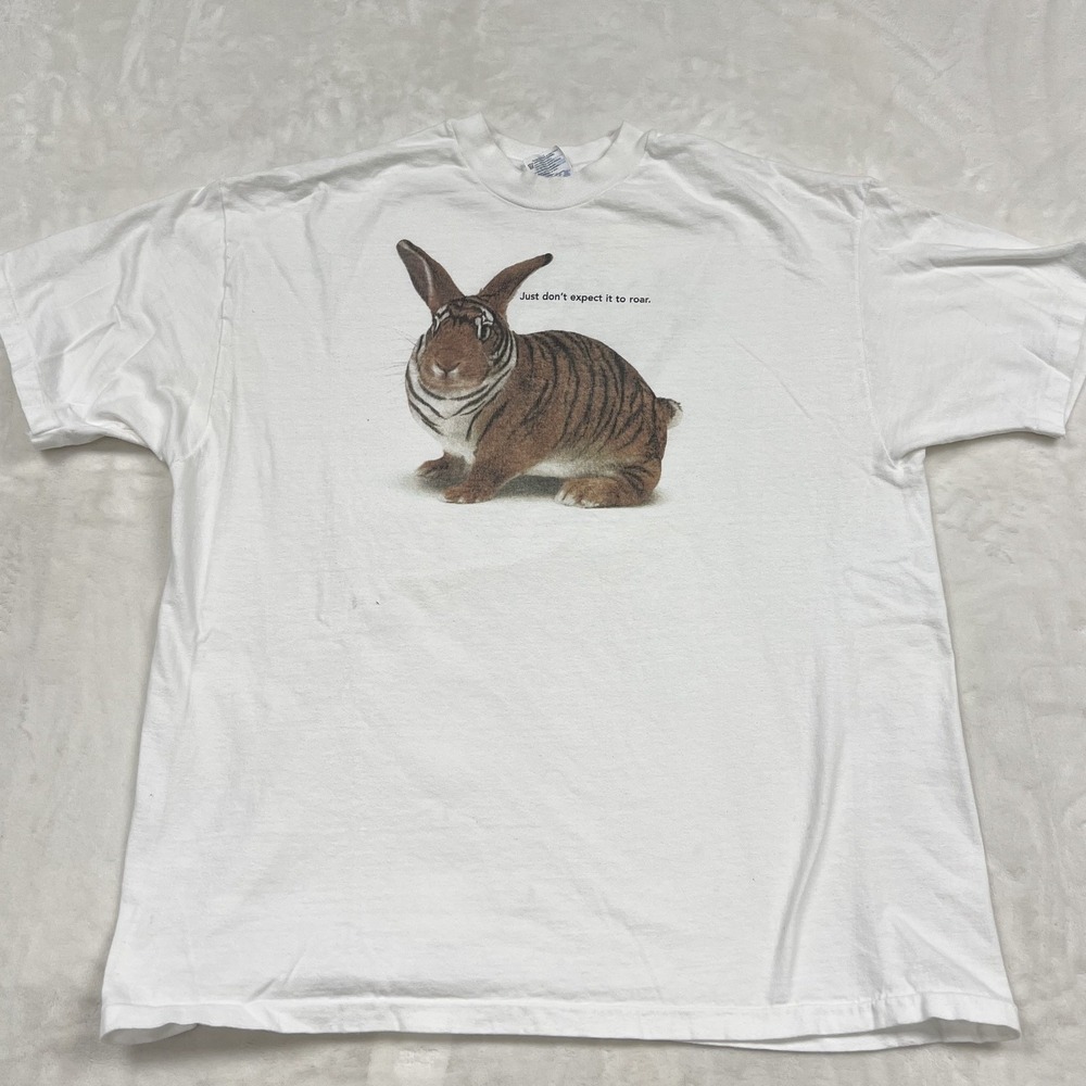 Hanes T-Shirt Mens XL White Andersen Consulting Tiger Rabbit Graphic Vintage